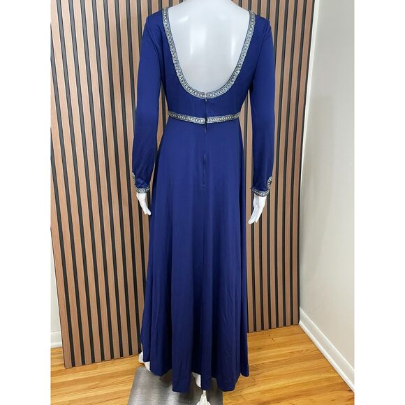 Victoria Royal Women's Dress Evening Gown Maxi Rhinestone Waist 2 Vintage Blue - Picture 2 of 7